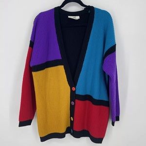 In the Park Vintage Color Block Knit Cardigan Sweater Size Large